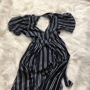 Navy Striped High-Low Romper